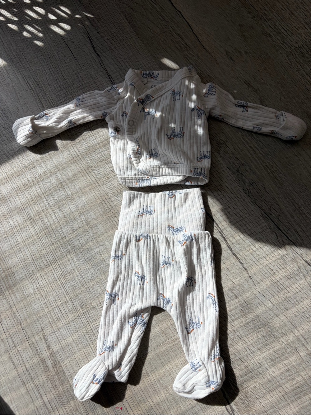 Carter's Cream Ribbed Wrap Top with Tiny Zebra Motif